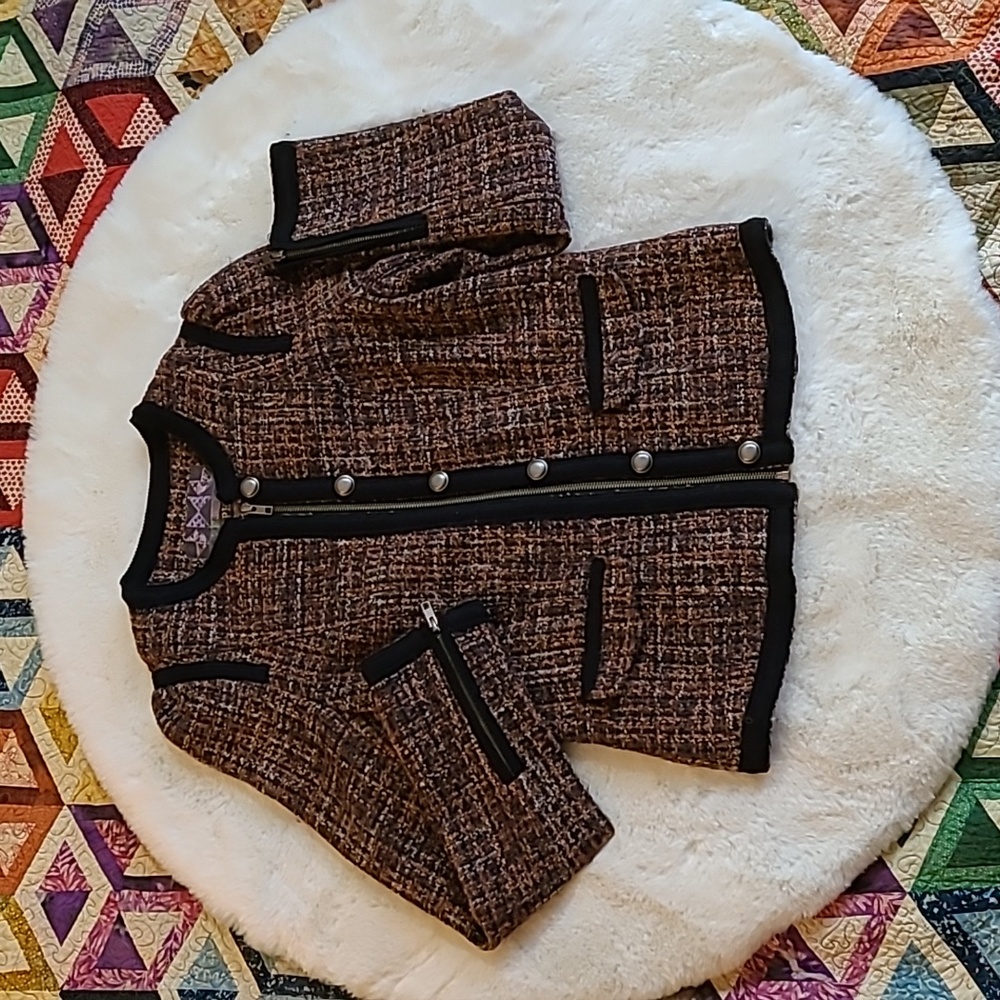 Free People Boucle Tweed Wool Blend Multicolor Full Zip Blazer Jacket